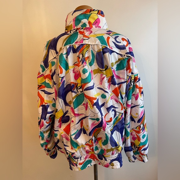 Vintage 90s Lavon Colorful Abstract Print Windbreaker Track Jacket Women Large - Picture 8 of 8